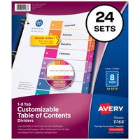Avery Ready Index 8-Tab Binder Dividers, Customizable Table of Contents, Multicolor Tabs, 24 Sets (11168)