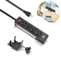 BTU Desktop Clamp Power Strip with 2 USB Ports, Removable Mount Tabletop Outlet with Surge Protector Power Switch. Desk Power Socket Connect 4 AC Power Outlet for Reading Home Office