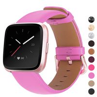 Mosstek Genuine Leather Bands Compatible with Fitbit Versa 2 & Versa 1 & Versa Lite & Versa Special, Genuine Leather Band Replacement Strap for Versa Women Men - Pink