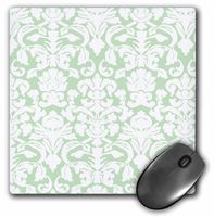 3dRose LLC 8 x 8 x 0.25 Inches Mouse Pad, Green/White French Floral Damask Pattern (mp_76584_1)