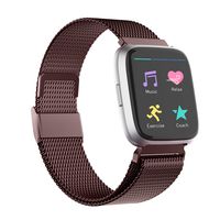 POY Compatible for Fitbit Versa Bands, Replacement for Stainless Steel Mesh Fitbit Versa Lite Bands Metal Strap with Strong Magnet Lock Wristbands for Women Men Wine Red Small