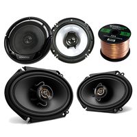 2 Pair Car Speaker Package of 2X Kenwood KFCC6866S 6x8 250 Watt 2-Way Sport Series Black Coaxial Speakers + 2X KFC-1665S 6 1/2" Inch 2-Way Audio Speaker + Enrock 16g 50 Ft Speaker Wire