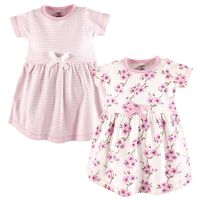 Touched by Nature Girls, Toddler, and Baby Organic Cotton Short-Sleeve Dresses, Cherry Blossom, 12-18 Months