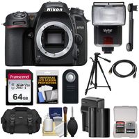 Nikon D7500 Wi-Fi 4K Digital SLR Camera Body with 64GB Card + Battery & Charger + Case + Tripod + Flash + HDMI Cable + Kit