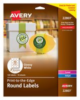 Avery Glossy White Circle Labels, Sure Feed Technology, Laser/Inkjet Compatible, 2", 120 Glossy Labels (22807)