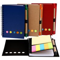 TOODOO 4 Packs Spiral Notebook Lined Notepad with Pen in Holder and Sticky Notes, Page Marker Colored Index Tabs Flags (Red, Blue, Brown, Black Cover)