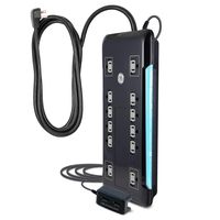 GE Surge Protector, 12 Outlet Power Strip, 2 USB Ports, Extra-Long 8ft Power Cord, Flat Plug, Power Filter, Circuit Breaker, 4320 Joules, Warranty, Black, 11824