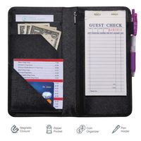 Mymazn 5x9 Server Book Organizer with Magnetic Closure,Zipper Pocket & Pen Holder for Waitress Waiter Restaurant Waitstuff Fits Guest Check Order Pad and Apron (Black)