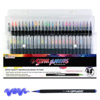 48 Color Super Markers Watercolor Soft Flexible Brush Tip Pens Set - Fine & Broad Lines, Vibrant Colors - Children & Adult Coloring Books, Manga, Comic, Calligraphy, Art