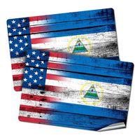ExpressItBest Two 2"x3" Decals/Stickers with Flag of Nicaragua - Wood w USA Flag - Long Lasting Premium Quality