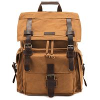 Kattee Men's Leather Canvas Backpack Large School Bag Travel Rucksack Khaki
