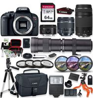 Canon EOS Rebel T7i DSLR Camera with 18-55mm, 75-300mm & 50mm f1.8 Lens Kit + 420-800mm Tele Zoom Lens with Prime Accessory Bundle