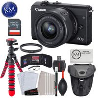 Canon EOS M200 Mirrorless Digital Camera with 15-45mm Lens (Black) with 32GB & Essential Bundle: Includes - Holster Bag, 12" Tripod, and Striker Starter Kit.