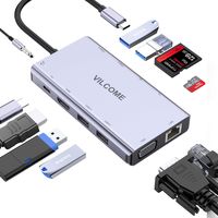 USB C Hub Adapter,VILCOME 11-in-1 USB C Adapter,with 4K USB C to HDMI,VGA, SD/TF Card Reader,Ethernet,2 USB 3.0 Ports,2 USB 2.0 Ports,87W PD Charging Port,for MacBook Pro/Air, iPad Pro, XPS and More