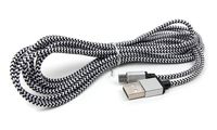 DURAGADGET Silver Braided Nylon 3M Micro USB Data Sync Charger Cable - Suitable for JBL UA Sport Wireless Train & JBL UA Sport Wireless Train - Project Rock Edition