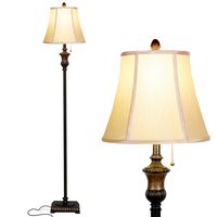 Brightech Sophia LED Floor Lamp - Free Standing Elegant Style - Tall Pole Light for Living Room, Office Or Bedroom- Rustic Upright Light with Bell Fabric Shade - LED Bulb Included - Bronze