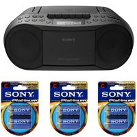 Sony CFDS70 Stereo CD/Cassette Boombox Home Audio Radio (Black) with 6 Sony Stamina C-Batteries