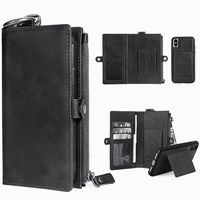 Spritech S9 Plus Wallet Case,Galaxy S9 Case, Functional Trifold Leather Protective Case Layered with Hanging Hook & Zipper & Card Slots Magnetic Detachable Back Cover for Samsung Galaxy S9 Plus