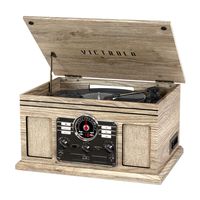 Victrola Nostalgic Classic Wood 6-in-1 Bluetooth Turntable Entertainment Center, Farmhouse Oatmeal VTA-200B-FOT