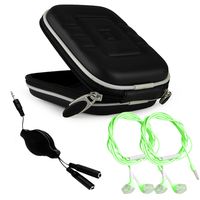 SumacLife 2 Pack Earbud Headphones Set with Retractable Headphone Splitter and Zippered Travel Case Bundle Wired Headset for Android Phones (Universal) - Apple Green
