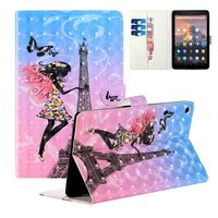 Ostop Compatible with All-New Amazon Kindle Fire HD 8 Tablet 2016/2017/2018 Case,Premium Stand Folio Case Slim Wallet PU Leather Smart Cover with Auto Sleep/Wake,Girl Tower