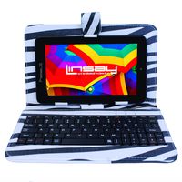 LINSAY New F7XHDBLKZEBRA Quad Core with Zebra Style Leather Keyboard Dual Cam 8 GB Android 4.4 Kit Kat