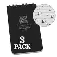 Rite in the Rain Weatherproof Top-Spiral Notebook, 3" x 5", Black Cover, Universal Pattern, 3 Pack (No. 735-3)