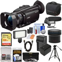 Sony Handycam FDR-AX700 4K HD Video Camera Camcorder with 128GB Card + Battery + Case + LED Light + Microphone + Tripod + Filters + Fisheye Lens + Kit