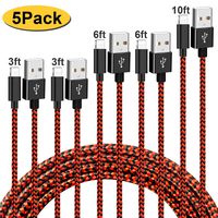 Longlidie iPhone Charger MFi Certified Lightning Cable, Durable Nylon Braided 5 Pack Fast USB Charging Syncing Cable Cord Compatible with iPhone X/Max/11/8/7/6/6S/5/5S/SE/Plus/iPad More - Black Red