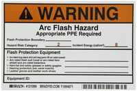 Brady 121099 Vinyl Preprinted Arc Flash Labels,  Black and Orange on White, 4" Height x 6" Width, Legend "Warning Arc Flash Hazard Appropriate Ppe Required Flash Protection Boundary____ Flash Hazard Category 2..." (5 Labels per Package)