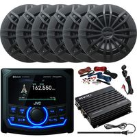 Marine/Motorsports SiriusXM Waterproof Digital Media Bluetooth Receiver, 6 x 6.5 2-Way 180W Black Speakers, 4-Channel Amplifier w/Wiring Kit, Radio Antenna, AUX Interface Mount