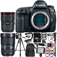 Canon EOS 5D Mark IV DSLR Camera with EF 24-70mm f/2.8L II USM Lens & EF 16-35mm f/2.8L III USM Lens Accessory Kit - Includes 64GB Memory Card + More