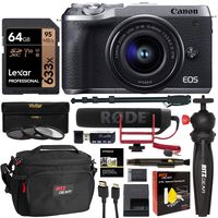 Canon EOS M6 Mark II Mirrorless Camera with Viewfinder and EF-M 15-45mm Lens (Silver) CN3612C011 with Lexar 64GB Memory Card, Rode Mic, Tabletop Tripod, Filter Kit, and Camera Bag Bundle