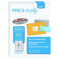Pres-a-ply Laser Label, 1 x 4 Inches, White, Box of 5000 (30607)