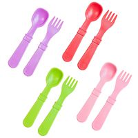 Re-Play Made in USA 8pk Utensils for Easy Baby, Toddler, Child Feeding - Red, Lime Green, Purple, Blush (Grinchmas/Christmas)