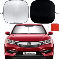 SHINEMATIX 2-Piece Windshield Sun Shade - Foldable Car Front Window Sunshades for Most Sedans SUV Truck - Best 210T Reflective Material Blocks 99% UV Rays and Keeps Your Vehicle Cool - Universal Fit