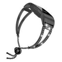 TOYOUTHS Compatible with Fitbit Charge 2 Bands, Band Charge 2 Jewelry Bracelets Stainless Steel Metal Bands Bling Small Adjustable Replacement Bangle Straps for Women, Black