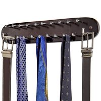 Richards Homewares 21 Closet Tie Rack, Belt Scarf Hanger-Natural Dark Walnut Wood with Chrome Hooks-Multi Accessory Wall Mounted Holder for Storage and Organization