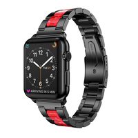 DKEnjoy Cellulose Acetate and Stainless Steel Replacement Band Wristband Bracelet Watch Strap for Apple Watch iWatch Series 4/3/2/1 Smart Watch (42/44MM, Black/Red)