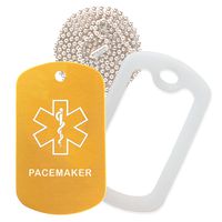 Pacemaker Medical Alert ID Necklace with Gold Tag, Clear Silencer, and 30'' USA Chain - 154 Color Choices