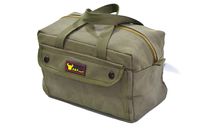 Government Issued Style Mechanics Heavy Duty Tool Bag with Brass zipper and side pockets, tool bag for cars, drill, garden, and electrician. Olive Green