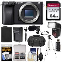 Sony Alpha A6400 4K Wi-Fi Digital Camera Body with 64GB Card + Battery + Charger + Microphone + Flash + Tripod + Case + Kit