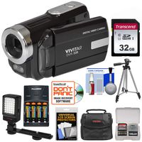 Vivitar DVR-508 HD Digital Video Camera Camcorder (Black) with 32GB Card + Batteries & Charger + Case + LED Video Light + Tripod + Kit