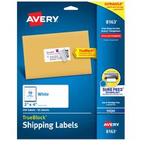 Avery Shipping Labels, Inkjet Printers, 250 Gift Labels, 2x4 Labels, Permanent Adhesive, TrueBlock (8163), White