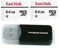 2-Pack SanDisk High Endurance Video Monitoring MicroSD MicroSDHC Card with Adapter 64GB (SDSDQQ-064G-2PK-R4BK) With Everything But Stromboli (tm) Memory Card Reader