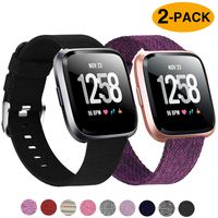 Welltin 2 Pack Bands Compatible with Fitbit Versa/Fitbit Versa 2 / Fitbit Versa Lite for Women Men, Breathable Woven Fabric Strap, Adjustable Replacement Wristband for Fitbit Versa Smart Watch