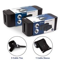 Cable Management Box Set Organizer - Bundle, Set of 2 Boxes Within Each Unit - Large and Medium Black Boxes Including 5 Cable Ties, 1 Cable Sleeve - ABS High Grade Plastic with Rubber Anti-Slip Pads