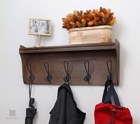 Seremeo Entryway Coat Rack Wall Mounted Shelf - Rustic Brown 26" Coat Hooks Wall Coat Rack Mounted Hanging Coat Rack Hooks Premium Pine Wood