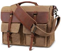 emissary Laptop Messenger Bag (15.6'' Laptop Bag) | Canvas and Leather Shoulder Briefcase |15.6'' Satchel and Computer Bag (Brown Half Leather)
