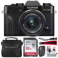 Fujifilm X-T30 4K Wi-Fi Mirrorless Digital Camera with XC 15-45mm Lens Kit - Black with 32GB Bundle and Travel Photo Cleaning Kit